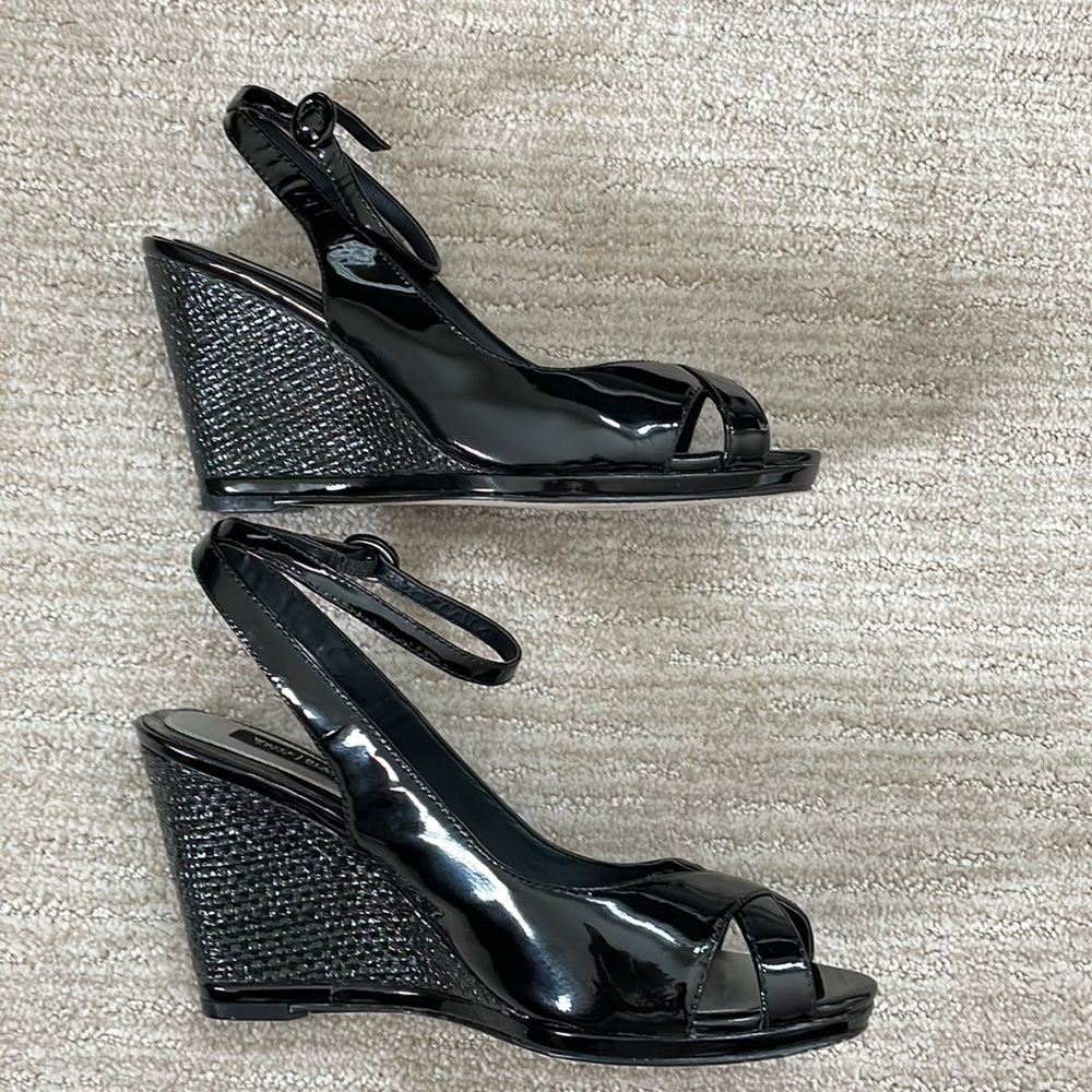 White House|Black Market Karen black leather wedges, size 7.5 - Picture 5 of 7